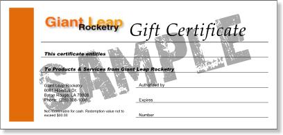Giant Leap Rocketry Gift Certificate